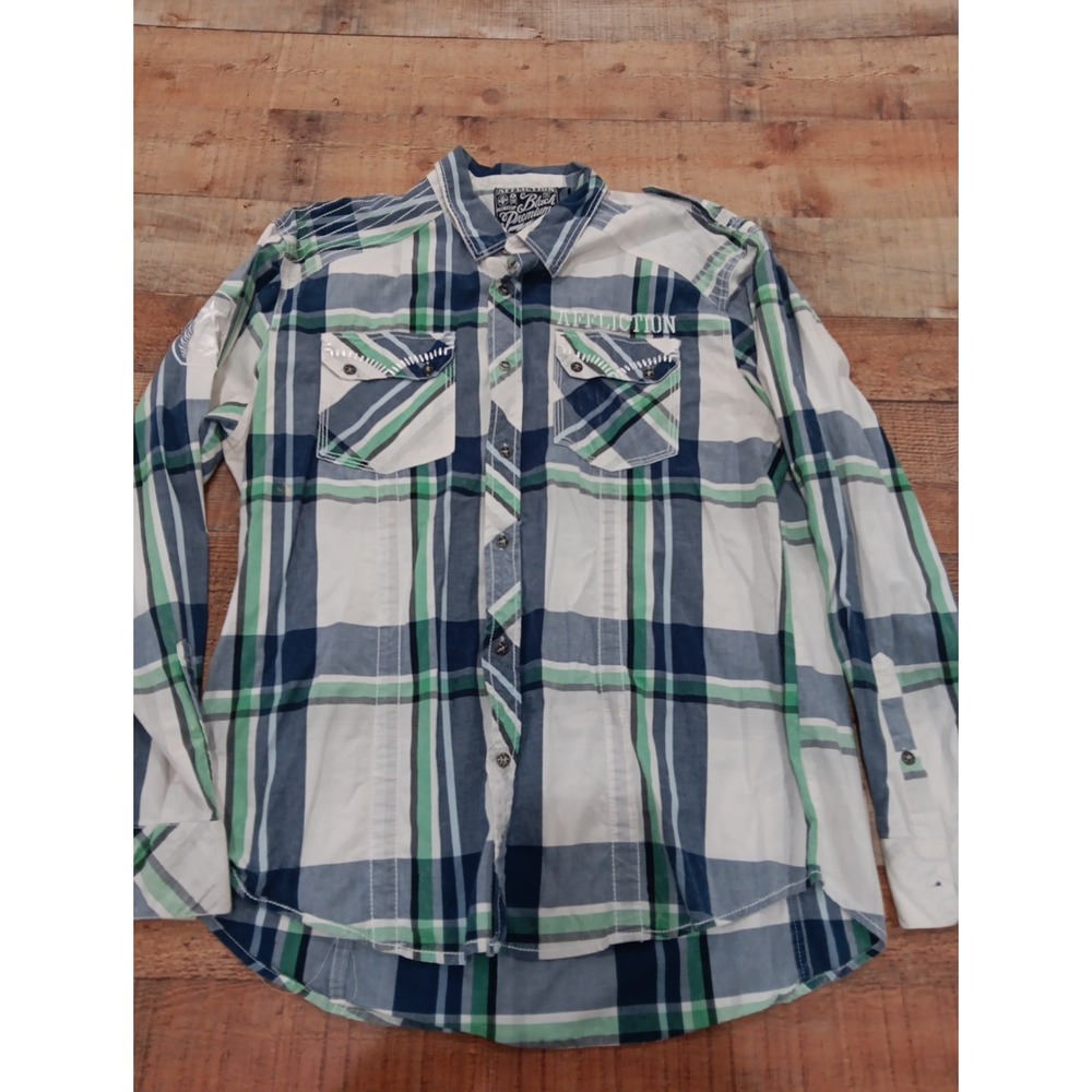 Affliction Black Premium Shirt‎ Mens 3XL  Plaid  Slim Long Sleeve 2290